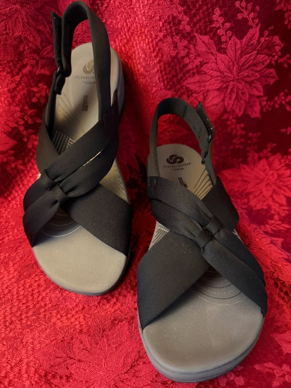 Clarks Cloudsteppers Arla Primrose Black Fabric Sandals Sz 9